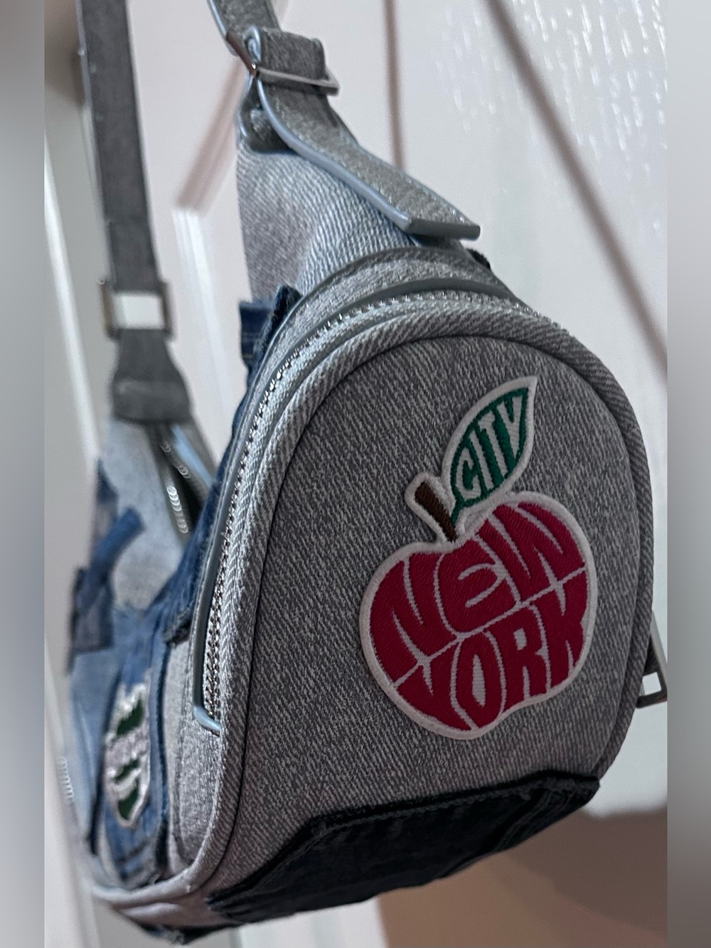 Upcycled New York inspired Denim Patchwork Shoulder Bag - Picture 7 of 7